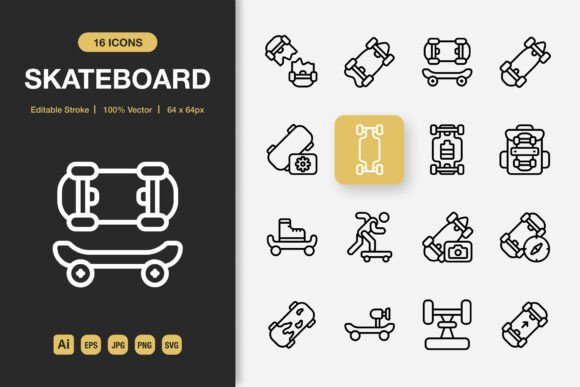 Skateboard Outline Icons: Evaluating a Minimalist Icon Set for Modern Design Projects