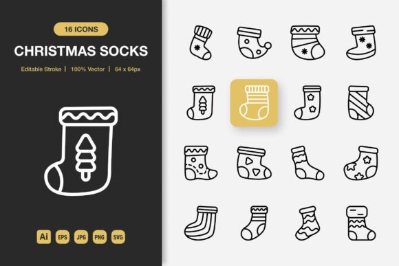 Unwrap Your Designs with Christmas Socks Outline Icons